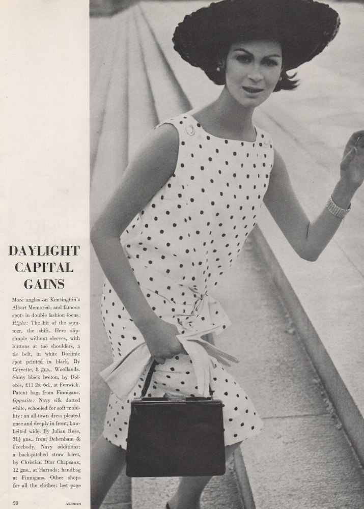 Albert Memorial. Corvette dress Dolores black breton Fashion. BRITISH VOGUE 1963